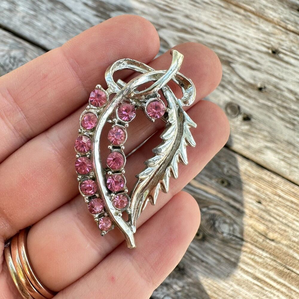 Vintage Brooch with Rhinestones Grape Brooch Leaf Brooch Silver Tone Pin